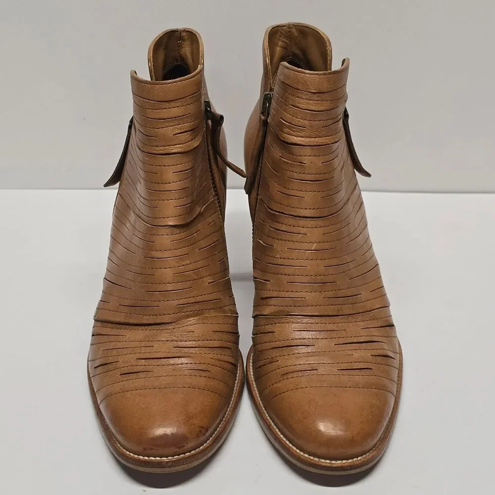 Paul Green Malibu Sliced Zip Bootie Tan Brown Leather US 10